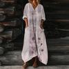Luźna Sukienka Kaftan z Dekoltem V i Kwiatowym Wzorem z Kieszeniami Długi Rękaw Codzienna Sukienka Maxi dla Kobiet Wygodny Design