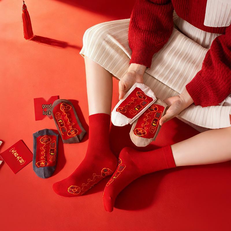 Sieben Sterne Reine Baumwolle Rote Tierkreiszeichen Socken - Unisex Mittelhoch Festliche Edition