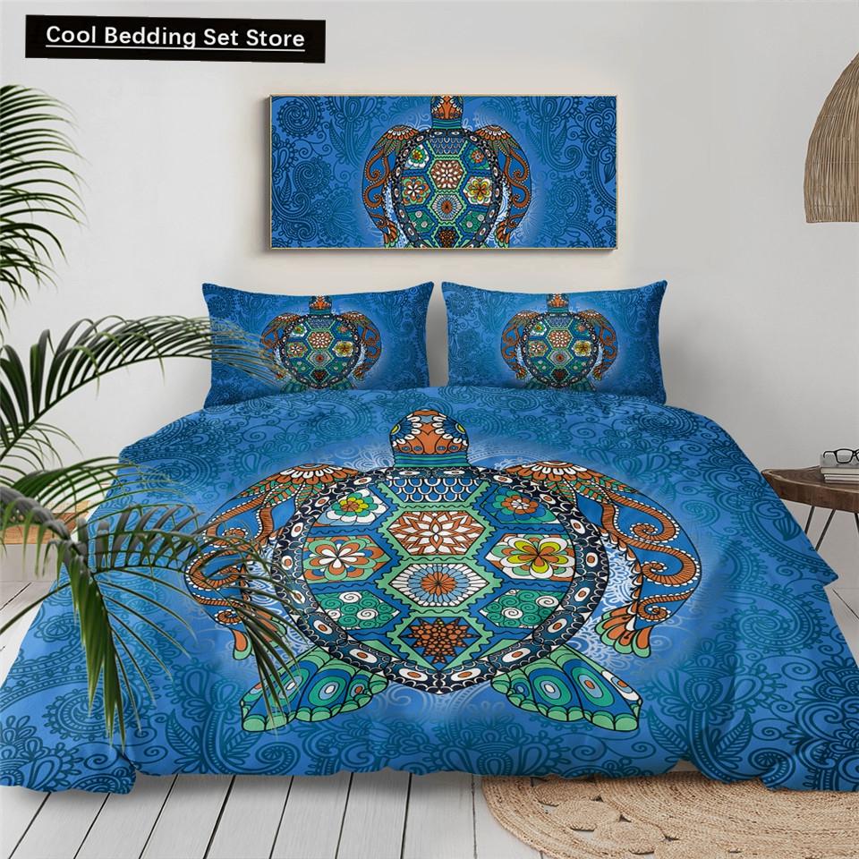 Sea Turtle Duvet Cover Set Pillow Cases Ocean Animal Turtle Bedding Set Queen King Kids Home Textiles Map Coral Soft Quilt Cover