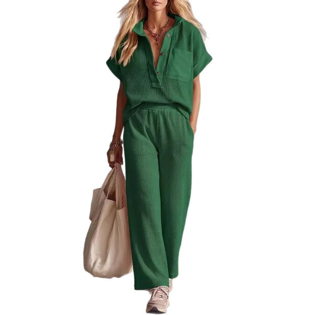 Spring Summer New Women's 2-piece Outfit, Short Sleeve Top + Casual Pants Matching Set, Fashion Casual Two Piece Suit
