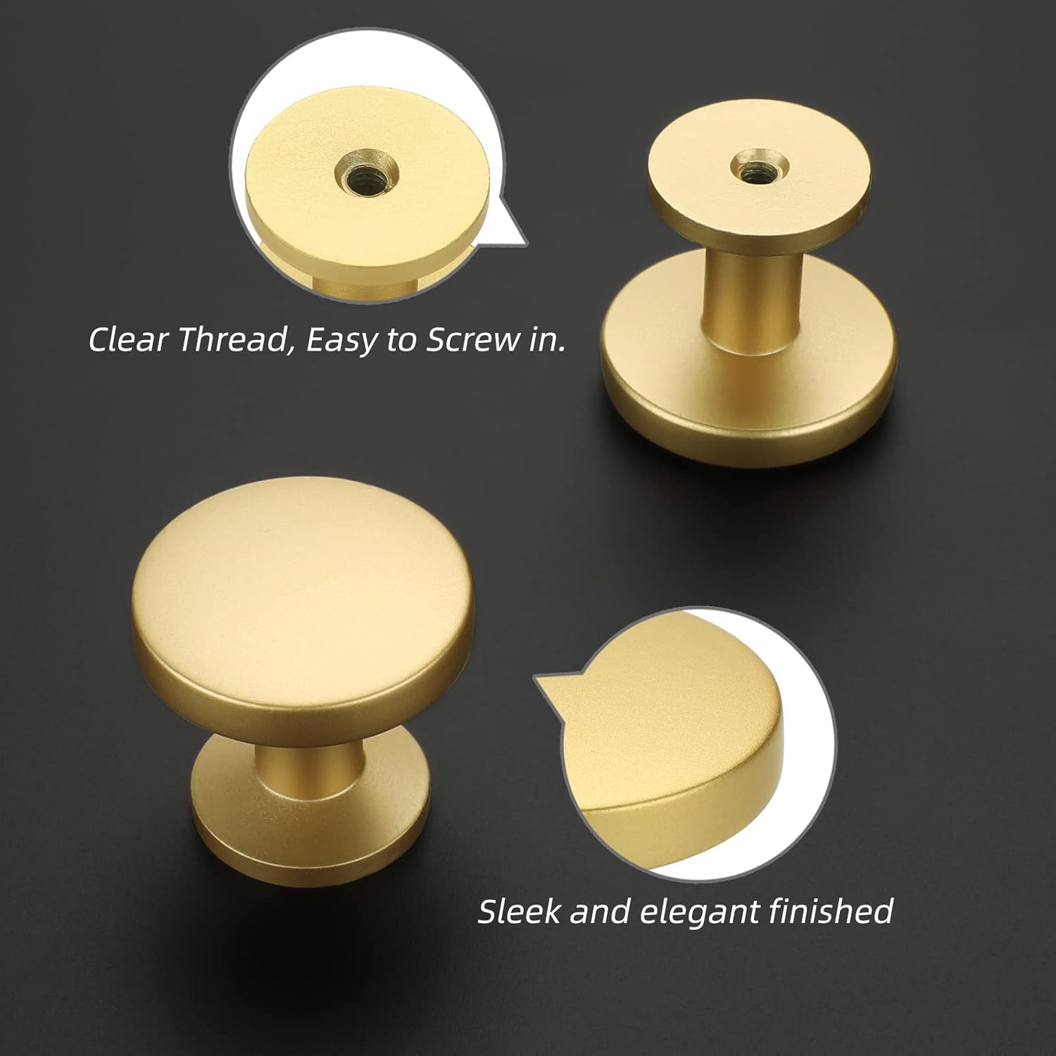 homdiy 5 Pack Cabinet Knobs Gold Dresser Drawer Knobs - Brushed Brass Cabinet Pulls Kitchen Cabinet Hardware