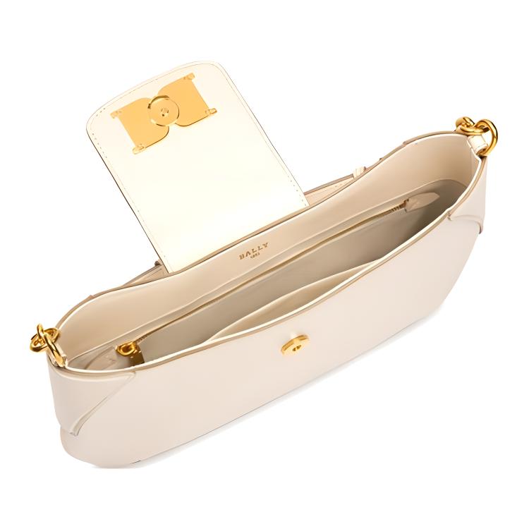 Bally Chain Underarm Bag Leather Shoulder Bag Women Bags Beige 6239075-WHITE