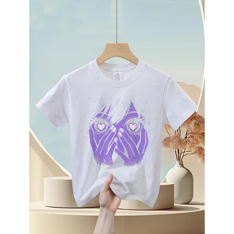European sizes Soft Breathable Anime Eyes Girl Hearts Manga Otaku Grunge Alt Goth Aesthetic T-Shirt for Kids | Boys & Girls Graphic Tee