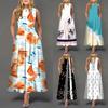 Vestido largo sin mangas con cuello redondo y dobladillo grande con estampado informal para mujer