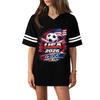Women's Casual V Neck T Shirt Short Sleeve Sports Tee with Soccer Print USA 2026 Graphic Design Lightweight Comfortable Fit