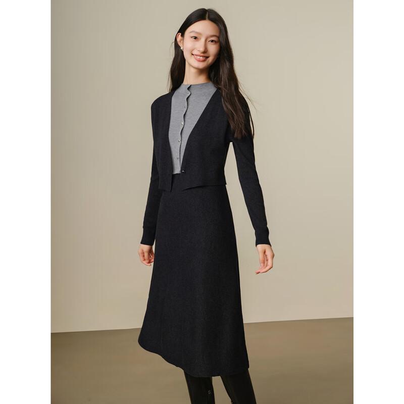 JZ ANNACOL Wool Blend Semi-Turtleneck Faux Two-Piece Mid-Length Dress