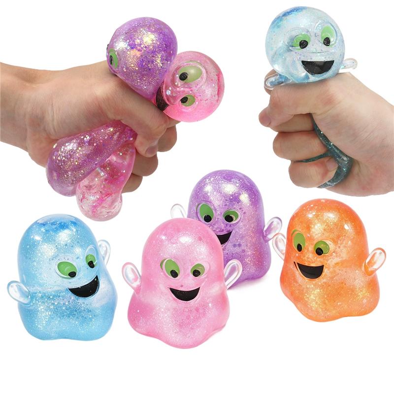 Klarer Glitzer Halloween Fidget Squishy Spielzeug Geist Kürbis Form Langsames Aufsteigen Quetschen Stressabbau Sensorisches Spielzeug für Autismus ADHS