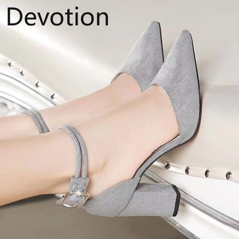 New Pointed-toe, Shallow-mouthed, Thick-heeled Women's Sandals, Single Shoes, One-shoulder High Heels Devotion