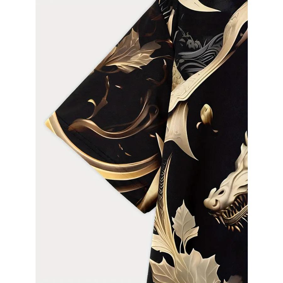 Tricou cu mânecă scurtă și gât rotund pentru bărbați cu animal dragon - Design îndrăzneț și inedit de roman grafic pentru bărbați, topuri de vară în stil outdoor