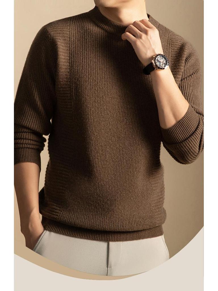 Herrenpullover aus 100 % reiner Wolle, dick gestrickt, Rundhalsausschnitt – warm, weich, bequeme Winter-Basisschicht (2025)
