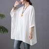 Sommer Baumwolle Hanf Bluse Künstlerisch Locker Lässig Fledermausärmel Großer Rundhalsausschnitt Oberteil T-Shirt für Damen