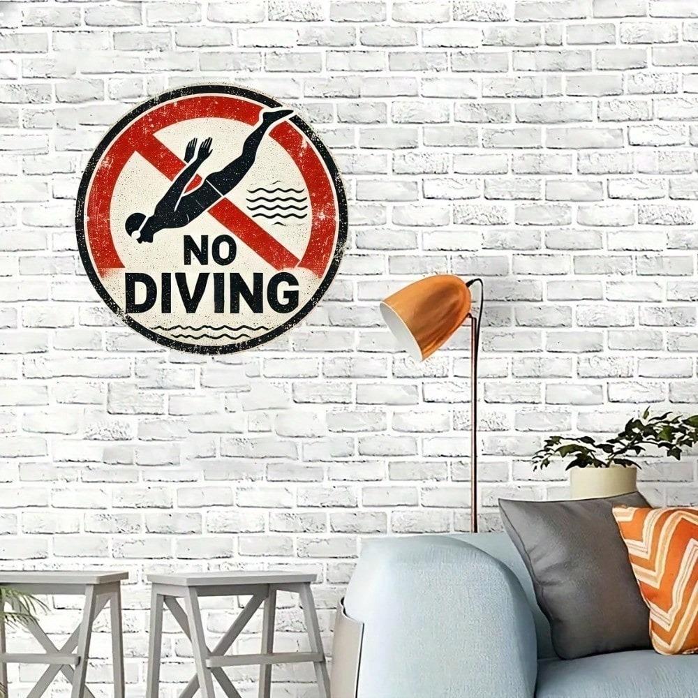 1pc 8x8in No Diving Metal Sign, Funny 2D Flat Printed Wall Decor, Durable Unique Gift for Home Office, Easy to Hang