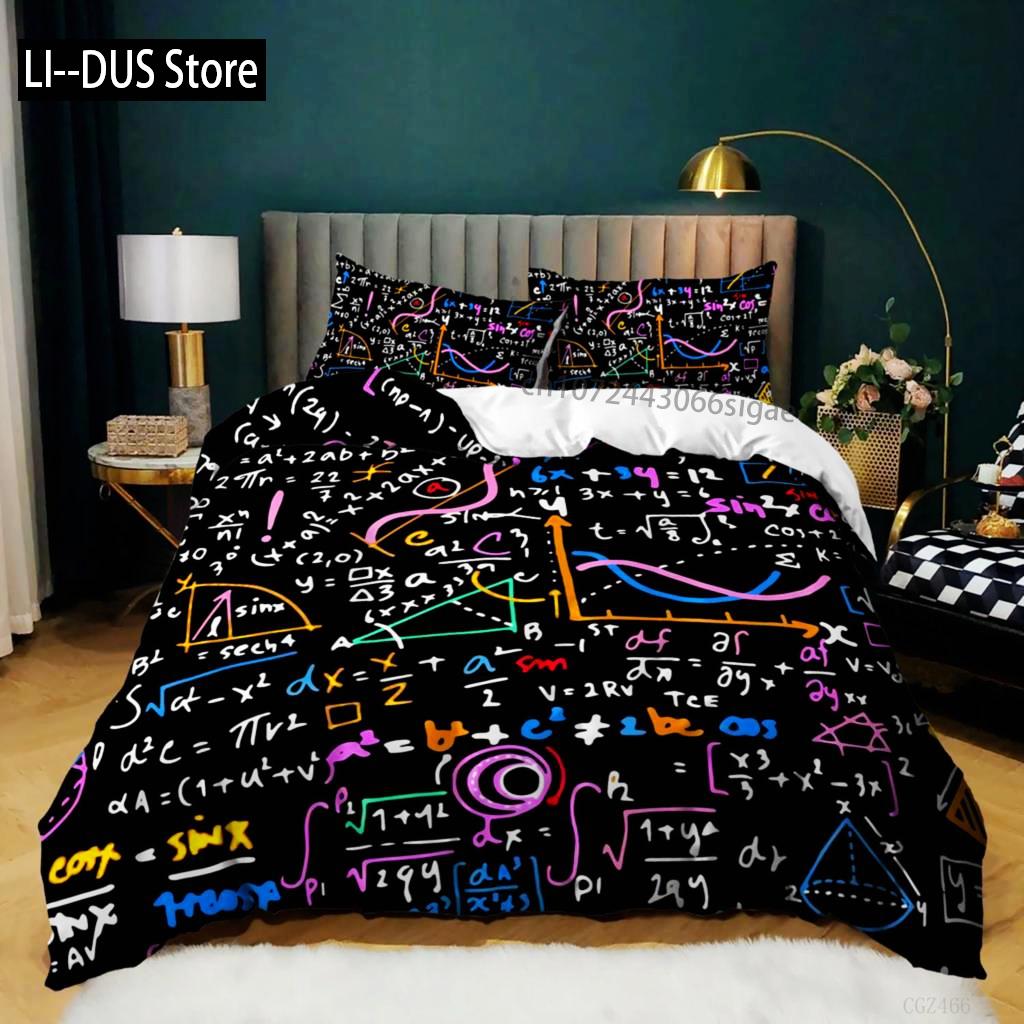 Comforter Formula Mathematical Formula Geometric Patterns Bedding Set For Kid Boy Microfiber 2/3Pcs Queen Size