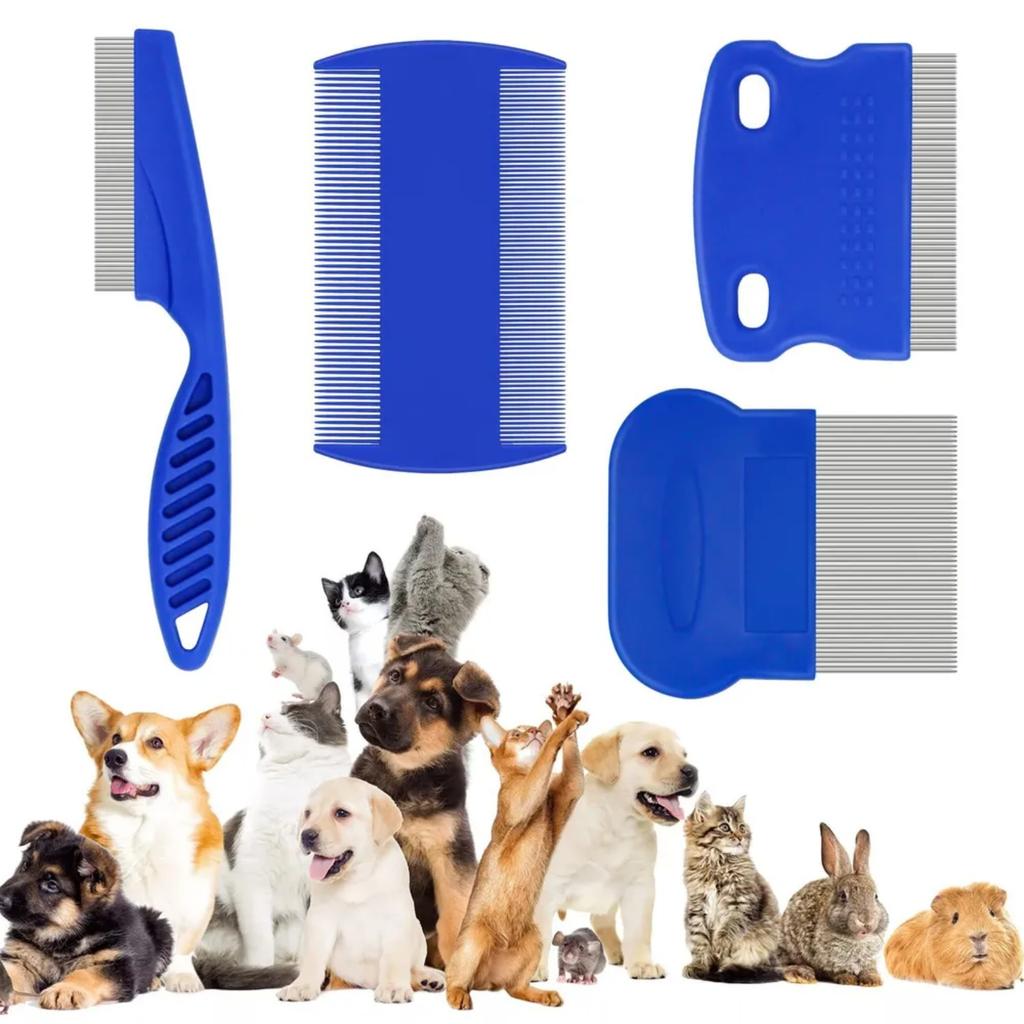 Pet Comb 4-Piece Set, Comb, Lice Removal Dense Tooth Comb, Lice Removal Comb, Tick Hook, Cleaning Pet Comb for Lice Removal,