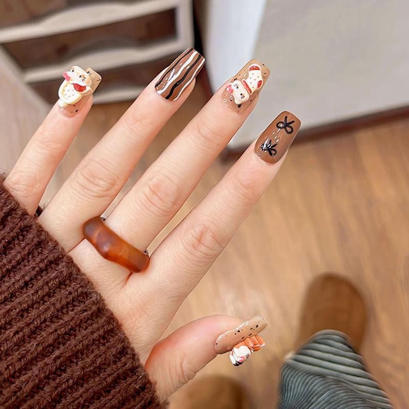 10/20/50Pcs Coffee Hello Kitty Nail Charms Autumn And Winter Melad Color Kt Cat 3D Nail Art Decorations For Kawaii Diy Manicures