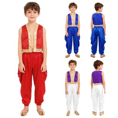 Chlapci Dievčatá Arabský Kostým Voľná Vesta a Dhoti Nohavice Set Saténové Nohavice Elastický Pás Voľný Strih Cosplay Oblečenie