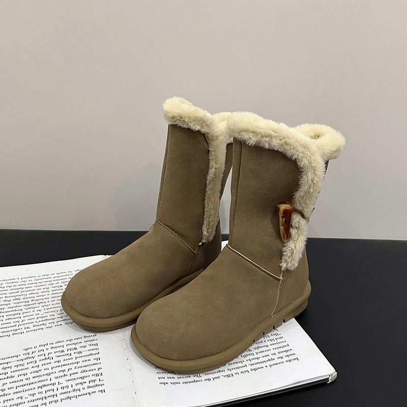 

Thick-soled two-wear horn buckle medium tube snow boots women s new velvet thickened warm and non-slip cotton boots 40 хаки