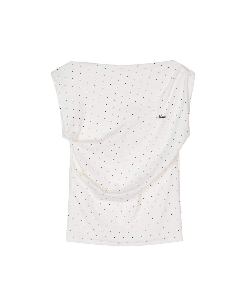 Nigaennikol Dot Shirring Drape Sleeveless Top_Ivory