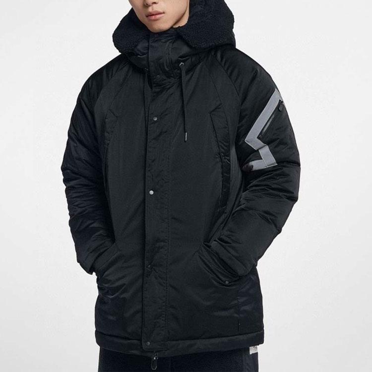 Jordan Casual Sports Warm Hooded Thickened Mid-Length Down Jacket Men Outerwear Black AA1952-010