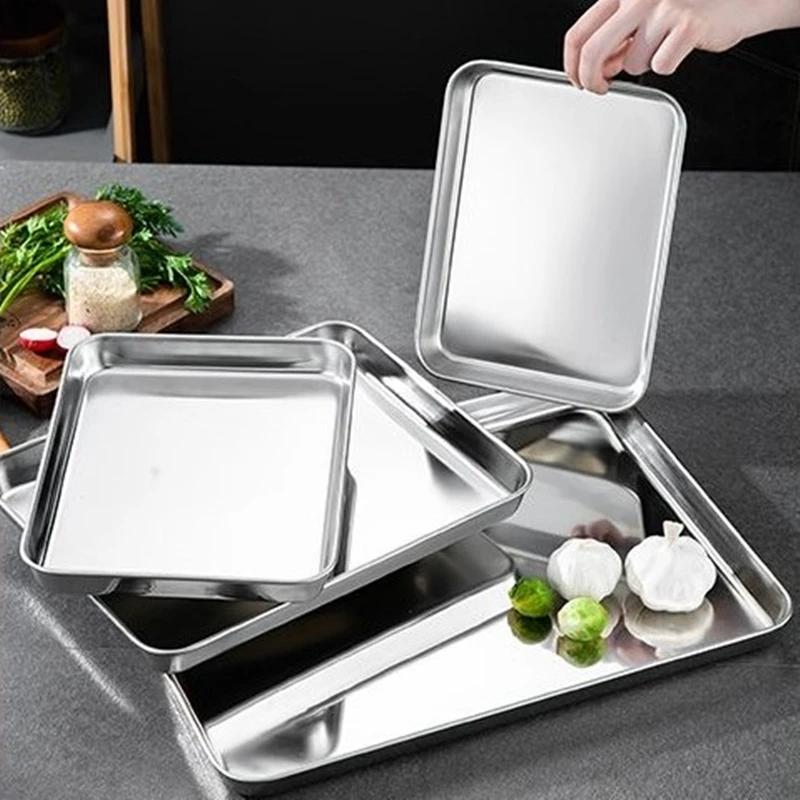 Rectangle 316 Stainless Steel Tray Buffet Presentation Trays Metal Food Serving Plate Kitchen Organizer Trays Kitchen Organizer