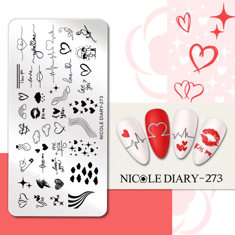 NICOLE DIARY Leaves Flower Nail Art Stamping Plates Drawing Template Geometric Stripe Line 3D Image Stencil Mold Printing Tools