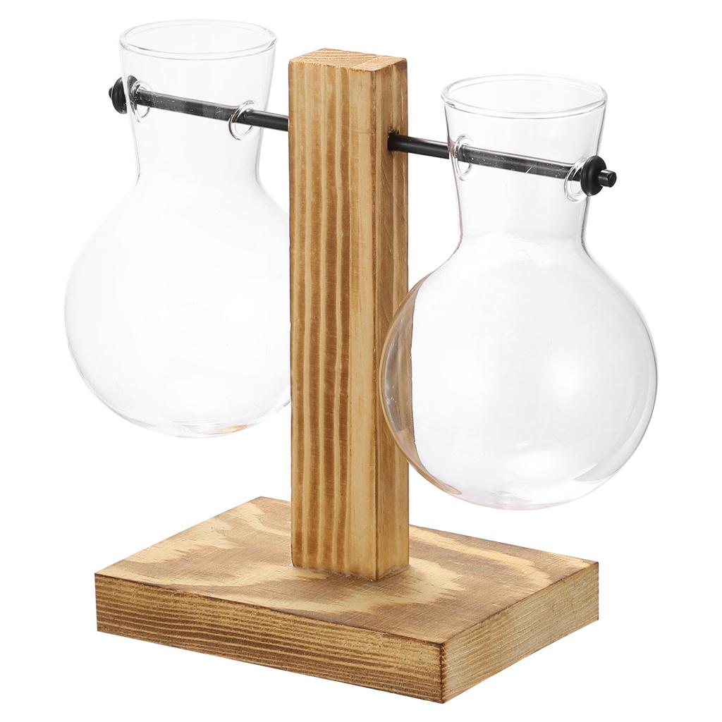 Uxcell Hydroponic Plant Vases Propagation Vases for Plants Hanging Flower Pots with Wooden Stand Tabletop Vase Home Decoration