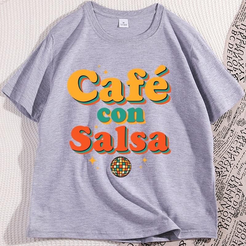 Cafe Con Salsa Unisex Tshirt Latin Music Retro T Shirt Vintage Graphic T Shirts Cotton Short Sleeve Tshirts Streetwear