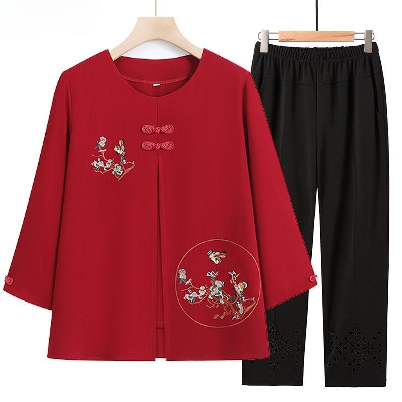 Women Summer Outfit Embroidered Shirt and Pants 2 Piece Set  Clothes