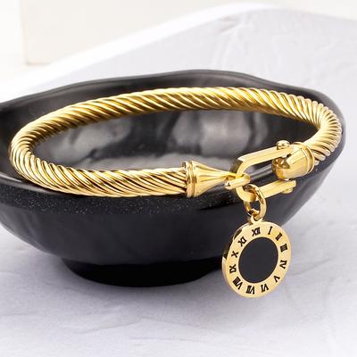 316L Edelstahl Drahtseil Römische Ziffern Hängeverschluss Armband Armreif Frauenschmuck, Geburtstagsgeschenke, Partygeschenke