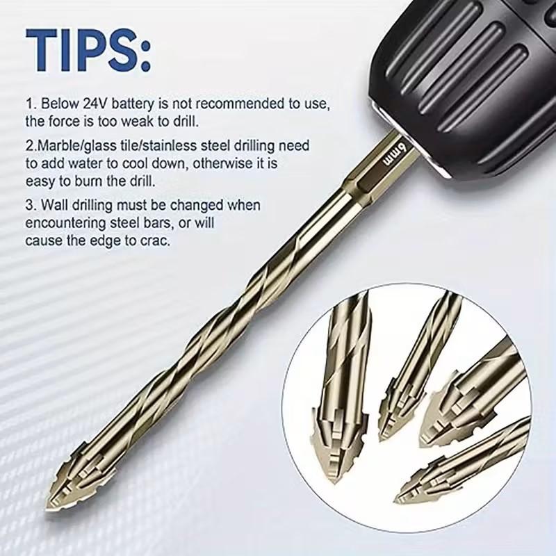 4PCS Four-Flute Sawtooth Eccentric Drill Bit Set For Concrete Tile Ceramic Wood Drilling Masonry Drill Bit Set Tools