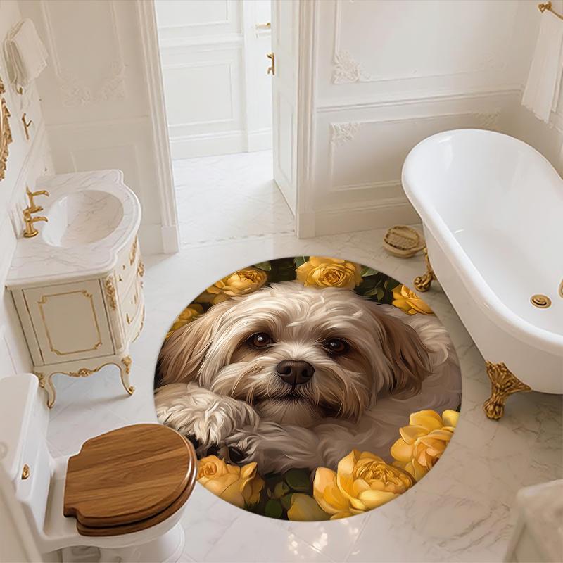 Shih Tzu and Roses Pattern Round rug,Carpet Rug for Living Room Bedroom Playroom ,Non-slip Floor Mat,Holiday Gifts and Birthday Gifts.