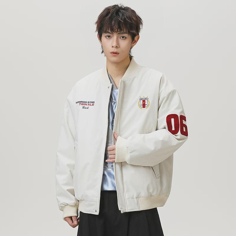 Warrior/Back Pull Embroidered Baseball Collar Cotton Jacket