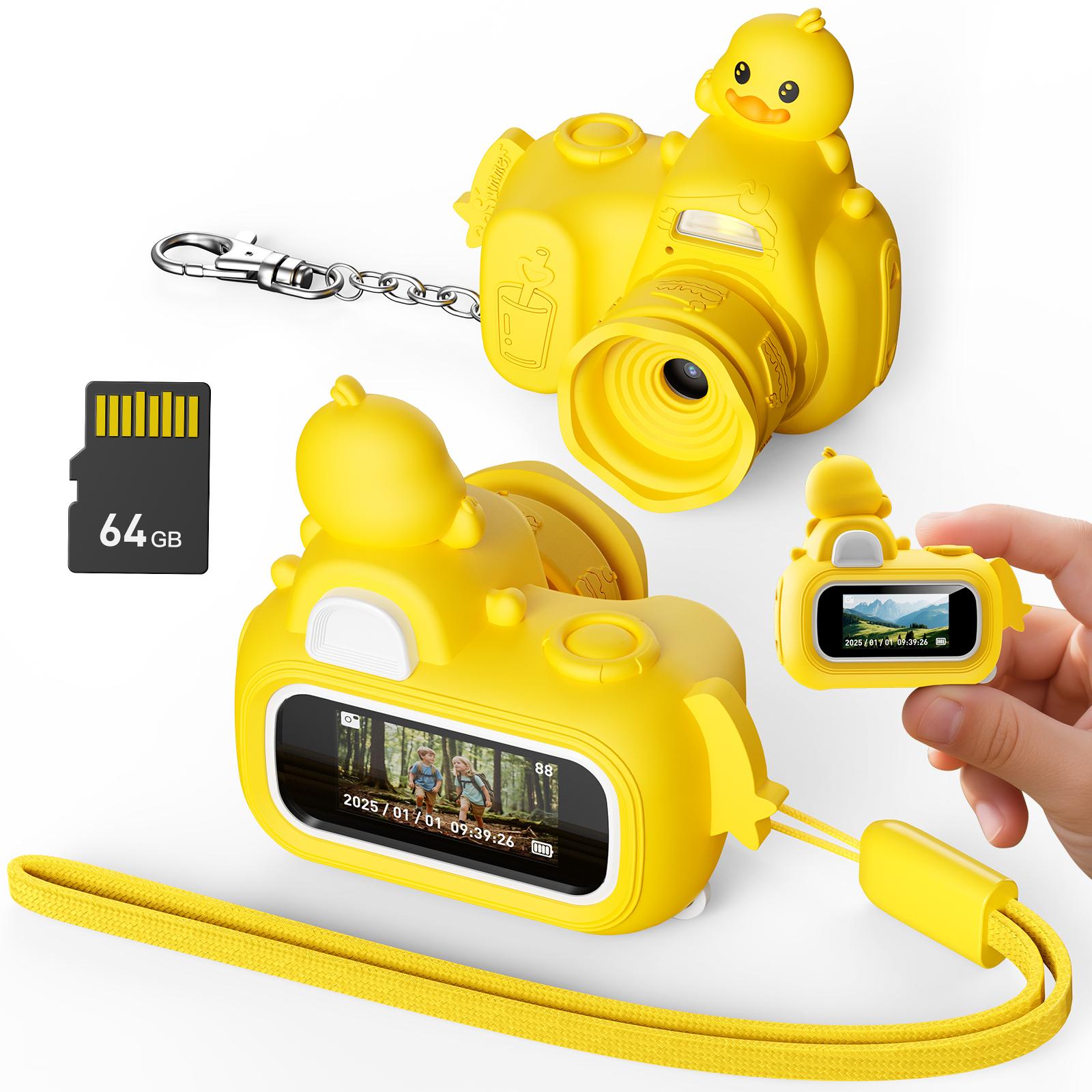 Mini Keychain Camera FHD 1080p with 64GB SD Card Yellow Duck Toy Cameras Pocket Digital Camera Christmas Birthday Gifts for Kids жёлтый