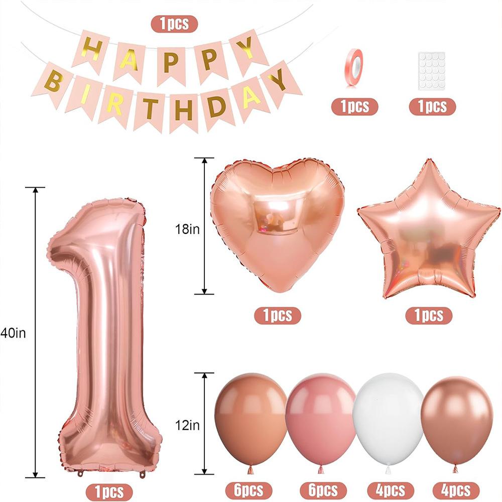 Pearlescent Digital Balloon Star Shaped Aluminum Foil Balloon Set Baby Birthday Party Decoration One Year Decoration Banner