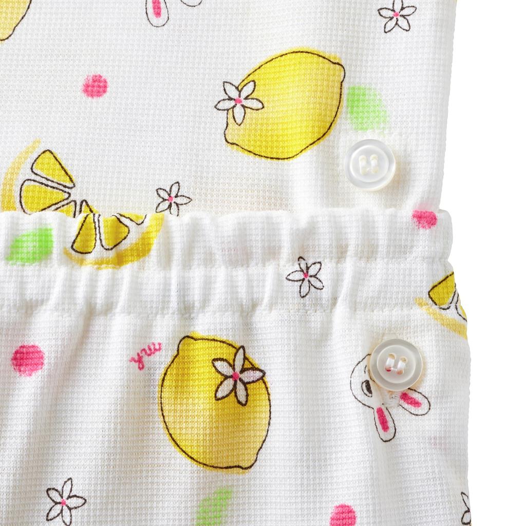 Miki House Short Sleeve Rabbit and Lemon Made in for Baby and Size Pajamas, Design, Japan, Girls, Kids, 120cm, White, 12-7304-683