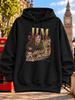 Retro Jim & Jackie Portrait Hoodie with Shaggy Dog Print - Gradient Lettering Nostalgic Collage Pullover, Round Neck Casual Suitable for Seasons, Mach