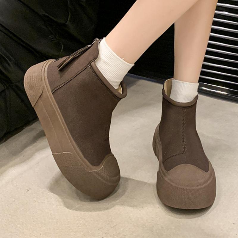 Platform Suede Flats Ankle Snow Boots Women Warm Plush Cotton Mid Heels Shoes Brand Winter Fad Trend Cozy Chelsea Botas Mujer