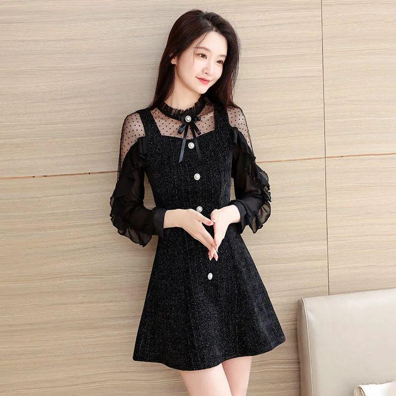 

2026 Spring & Autumn Plus Size Sweet Chiffon Patchwork A-line Skirt XL (57.5-65 kg) чорний