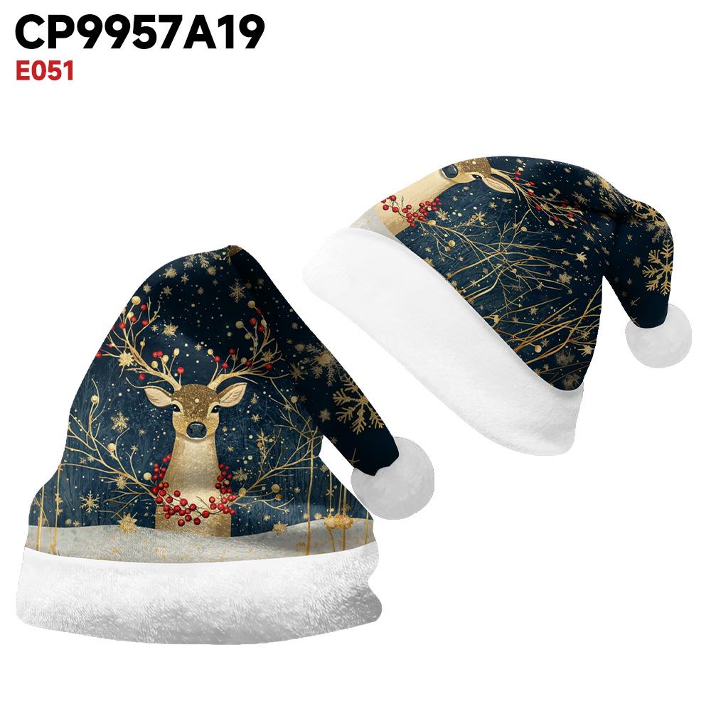 2024 Christmas Double-Sided Fleece Hat for Adults & Kids – Short Plush, Velvet, with Christmas Element Print