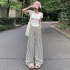 2025 Frühling/Sommer Damen High Waist Schwarz & Weiß Gestreifte Weitbein Freizeithose