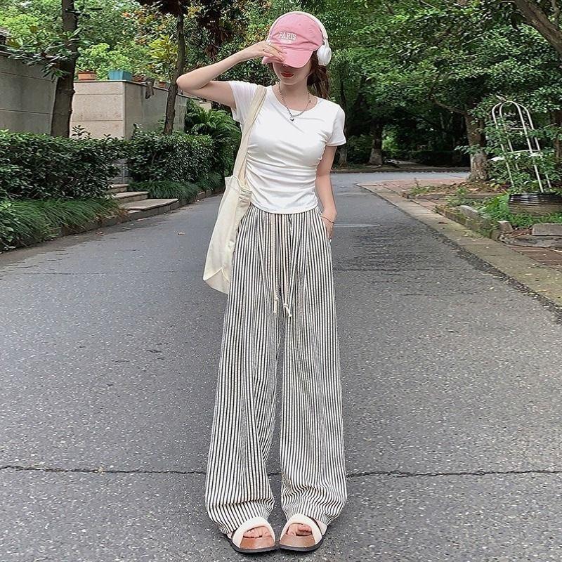 2025 Frühling/Sommer Damen High Waist Schwarz & Weiß Gestreifte Weitbein Freizeithose