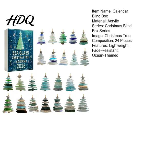 Regalo Conto alla Rovescia per le Feste per Bambini 2026 Calendario dell'Avvento Stile Vetro Marino Scatola Cieca 24 Pezzi Ornamenti a Tema Costiero Ornamenti Acrilici da Appendere all'Albero,
