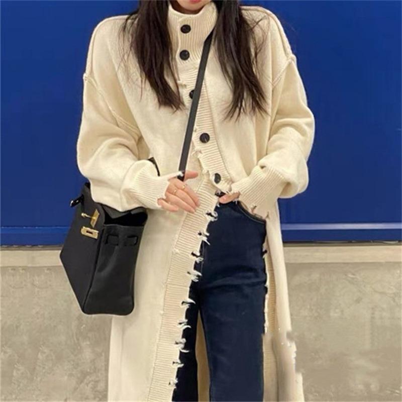 

Ретро кисточка средней длины вязаный кардиган топ женский осенне-зимний новый модный свободный ленивый свитер куртка One Size