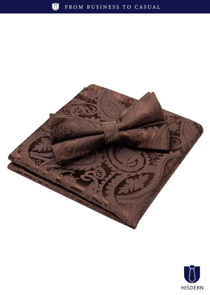 Brown Bow Tie Adult Wedding Bow Tie Formal Paisley Pattern Bow Tie One Touch Bow Tie Chief Set Easy To Put On and Take [HISDERN] Men's Off…