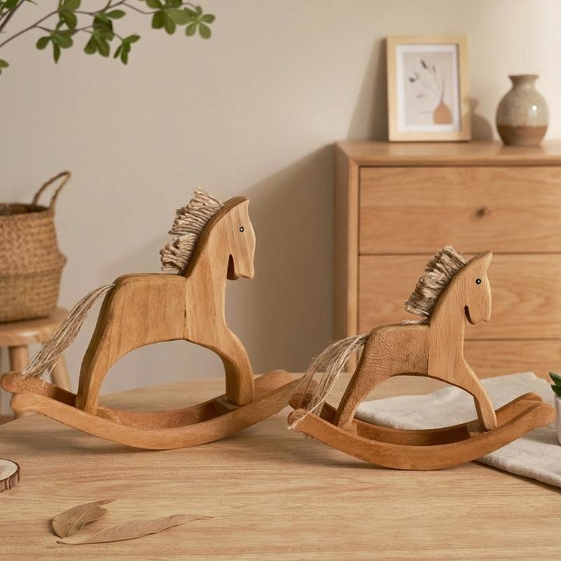 Wooden Rocking Horse Statue Elegant Carved Horse Figurine Home Accent Ornament For Coffee Table Or Nursery Decors Gift