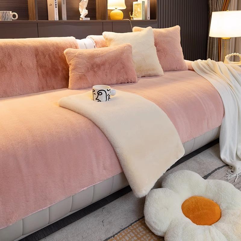 Mink Fur Sofa Cushion Winter Thickened Non-Slip High-Grade Cushion Light Luxury and Simplicity Modern Leather Sofa Cover Backrest Towel