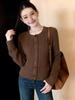 2026 European Style Women's Pure Wool Cable Knit Cropped Cardigan Sweater with Twisted Pattern