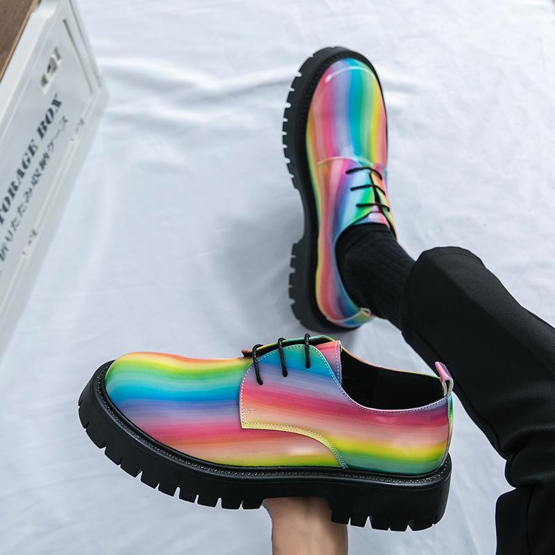 Fashion Classic Derby Shoes Colorful PU Men Thick soled Breathable Fashion Leather Shoes Men Business Office Travel Shoes Size 38-46