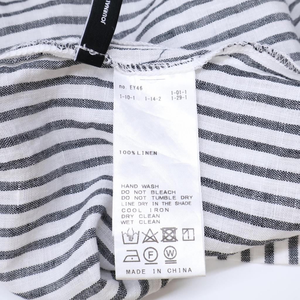 JOURNAL STANDARD 24-040-400-5010-1-0 Striped Linen Band Collar Gathered Shirt Dress *There Is No Size Notation. White / blackUsed