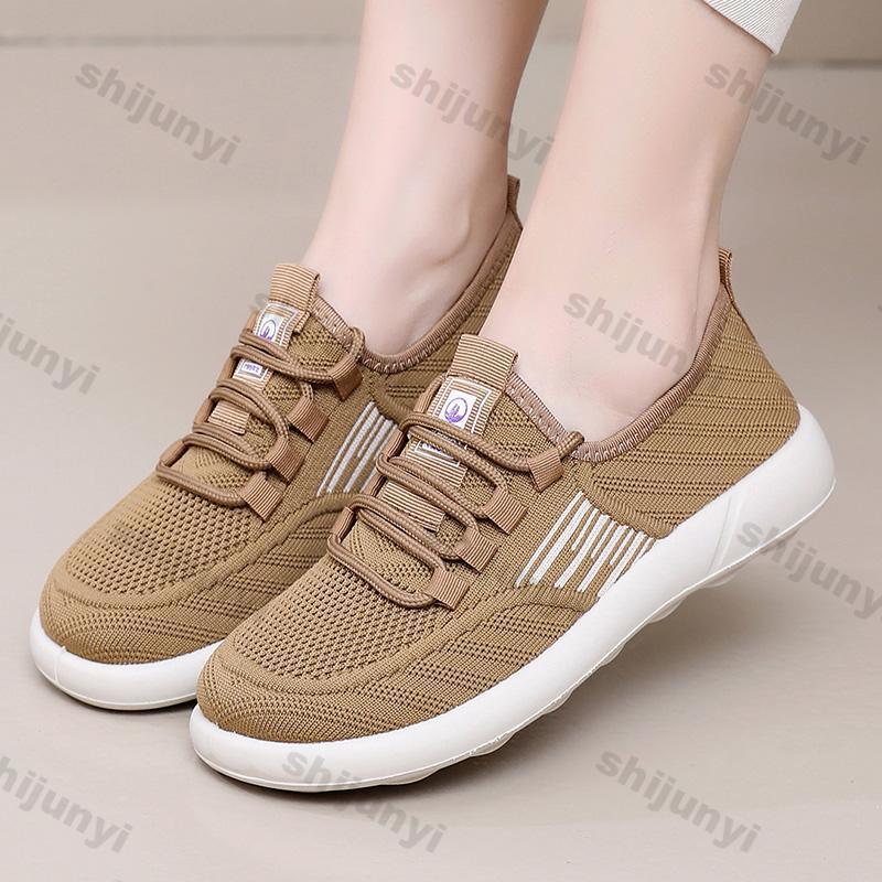 Women's Casual Shoes 2025 Spring New Fashion Mesh Breathable Cross Tied Flats Comfortable Lightweight Soft Sole Vulcanized Shoes